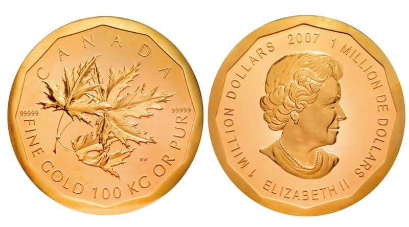 Les pièces les plus chères - 1 million de dollars en or Feuille d'érable canadienne (2007)