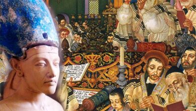 Could the origins of Jewish New Year really lie in the coronation of Akhenaten? Source: On the left Jon Bodsworth. Background image Arthur Szyk / CC BY-SA 4.0
