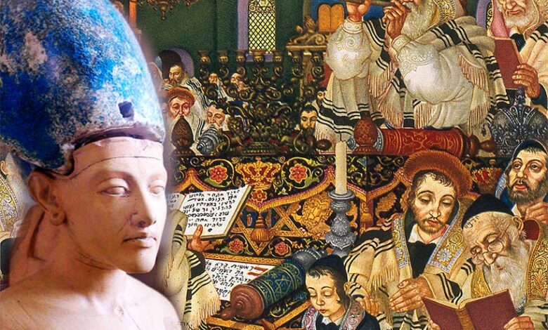 Could the origins of Jewish New Year really lie in the coronation of Akhenaten? Source: On the left Jon Bodsworth. Background image Arthur Szyk / CC BY-SA 4.0