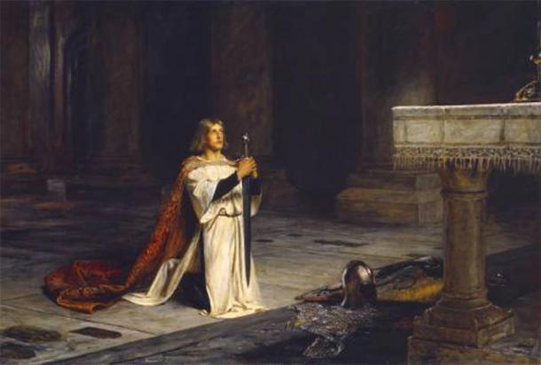 Gawain représentait le chevalier parfait, en tant que combattant, amant et adepte de la religion. La Vigile, 1884. (John Pettie / Domaine public)