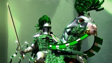 Representation of the Green Knight from the Gawain poem.  Source: Luca Oleastri / Adobe stock