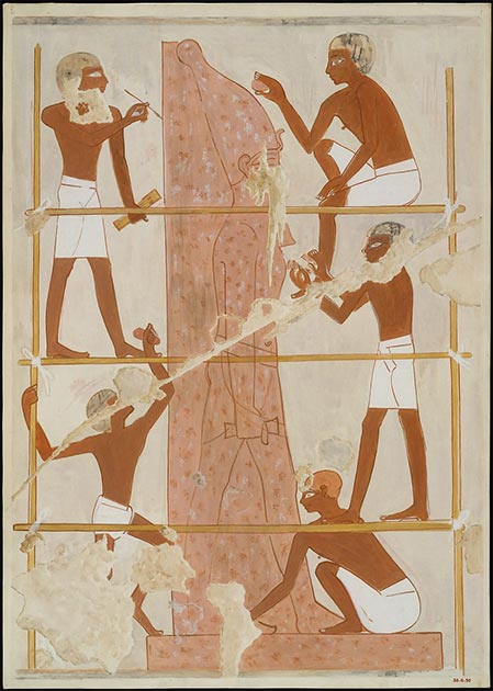 Représentation d'un échafaudage en bois provenant du tombeau du vizir Rekhmire, ~1450 av. (Metropolitan Museum of Art / Nina De Garis Davies / Domaine public)