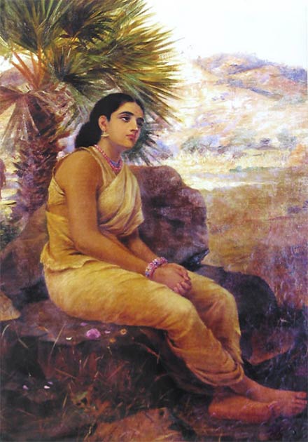 Sita est envoyée en deuxième exil. Peinture de Raja Ravi Verma. (Domaine public)