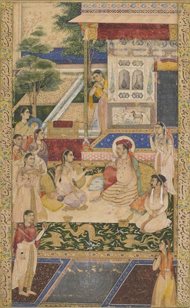 Nur Jahan reçoit Jjahangir et le prince Khurram. Au fil du temps, le roi a commencé à s'appuyer de plus en plus sur elle et elle s'asseyait souvent derrière l'empereur pendant la cour.  (Domaine public)