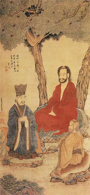Confucius Lao-tzu et Buddhist Arhat. (domaine public)
