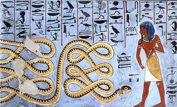 Apep, également connu sous le nom d'Apophis, est l'ancienne divinité de l'Egypte qui incarne le chaos. Il était représenté dans l'art égyptien comme un serpent. (Domaine public)
