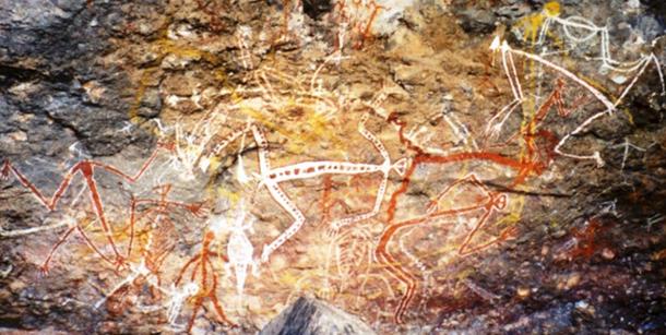 Peinture rupestre aborigène des esprits de Mimi dans la galerie Anbangbang au rocher de Nourlangie.