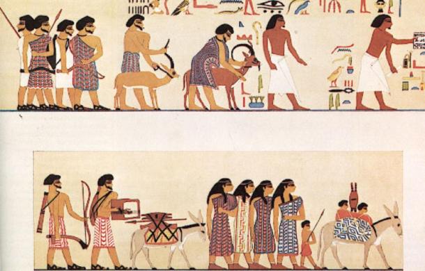 Un groupe de personnes étiquetées comme Asiatiques est entré en Égypte vers 1900 avant J.-C. Provenant du tombeau du fonctionnaire de la 12e dynastie Khnoumhotep II, à Beni Hasan. (NebMaatRa / CC BY-SA 3.0)