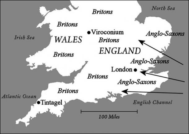Carte : Le sud de la Grande-Bretagne vers 500 après J.-C., lorsque le roi Arthur aurait vécu.