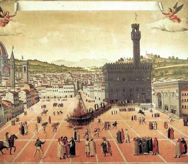 Pendaison et incendie de Girolamo Savonarola sur la Piazza della Signoria à Florence en 1498