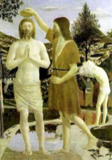 Le Baptême de Jésus-Christ par Jean-Baptiste. (Piero della Francesca (1449) / Domaine public)