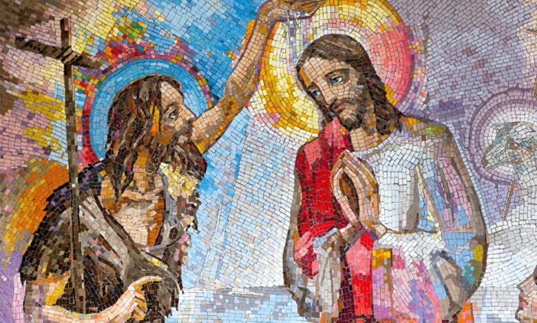 Mosaic of the baptism of Jesus Christ by Saint John the Baptist in Medjugorje, Bosnia and Herzegovina, 2016. Source: Adam Ján Figeľ / Adobe stock