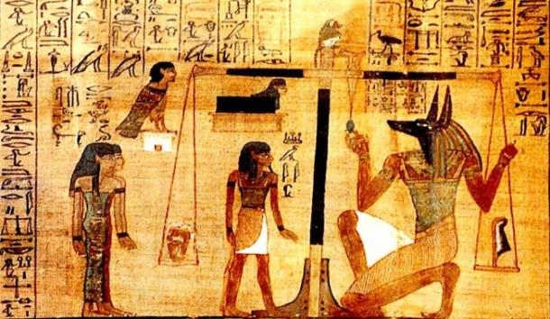Une vignette dans Le papyrus d'Ani, tirée du sort 30B : 