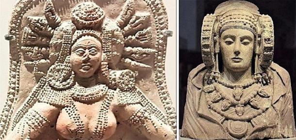 L'artefact de la déesse indienne de Chandraketugarh (à gauche) et l'artefact de la Dame d'Elche (à droite). (Fourni par l'auteur)