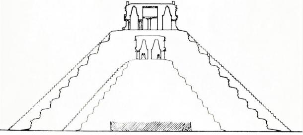Dessin montrant la plus petite pyramide de Kukulcán.
