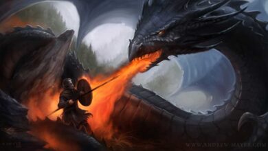 Beowulf against the dragon.