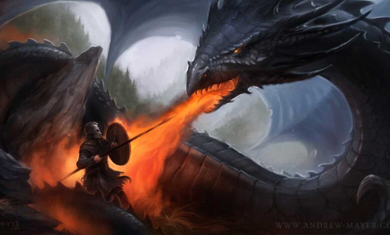 Beowulf against the dragon.