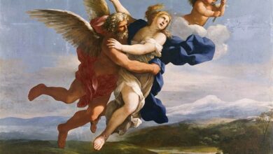 Boreas, Greek God of the North Wind, who is strongly connected with the mythical land of Hyperborea, abducting Oreithyia.   Source: Giovanni Francesco Romanelli / Public domain.