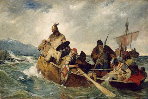 Norses débarquant en Islande d'après un tableau d'Oscar Wergeland (1909). (Oscar Wergeland / Domaine public)