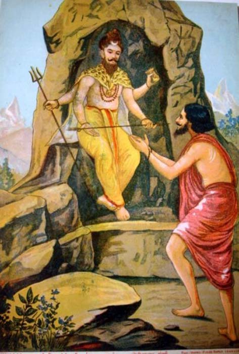 Shiva donne le Pashupatastra à Arjuna 
