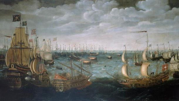 Des navires anglais sont lancés sur l'armada espagnole au large de Calais