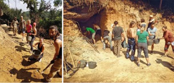 Groupes de volontaires internationaux pendant la saison des fouilles de l'été 2018 travaillant sur le site maintenant appelé 