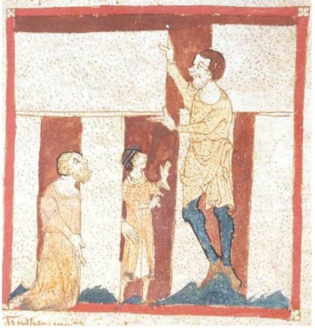 Un géant aide Merlin à construire Stonehenge. D'après un manuscrit du Roman de Brut de Wace