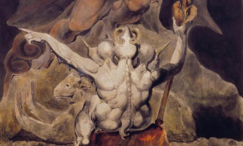 Detail of ‘The Number of the Beast is 666’ (1805) by William Blake. Source: Public Domain