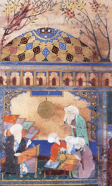 Peinture d'Al-Tusi et de ses collègues travaillant sur le Zij-i Ilkhani à l'observatoire de Maragheh. (Domaine public)