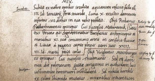 Le premier exemple écrit du nom de la Lituanie se trouve dans les Annales de Quedlinburg.