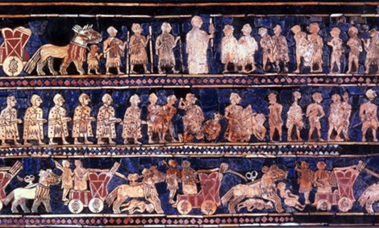 Standard of Ur mosaic, 26th century BC.