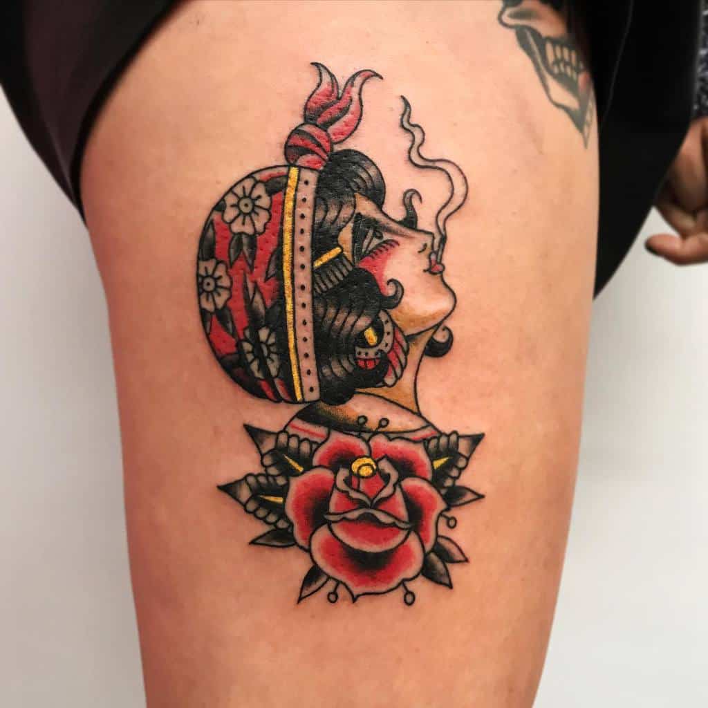 tatouages de roses tziganes sur les cuisses haseldentattoo