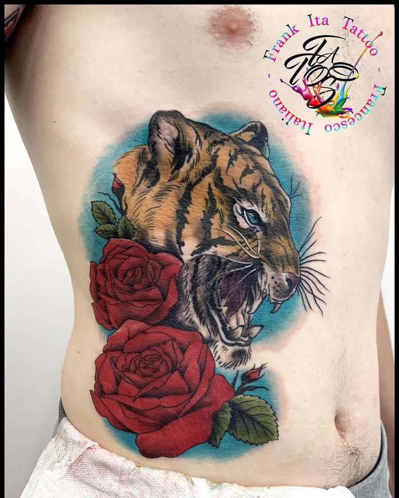 Tatouages de roses de tigre colorées franck.ita.tattoo