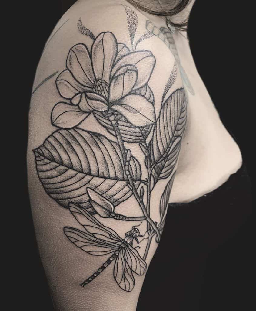 blackwork magnolia tattoos rose_tattoo
