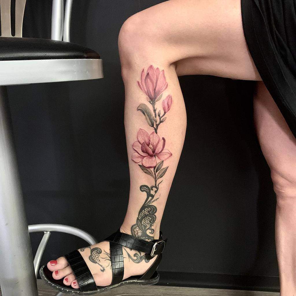 tatouages de jambes magnolia rajatattoo_artist