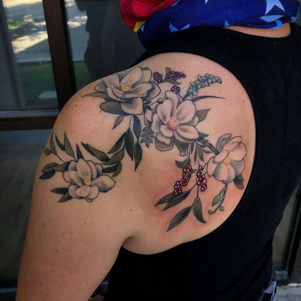 tatouages de magnolia d'épaule iamradness