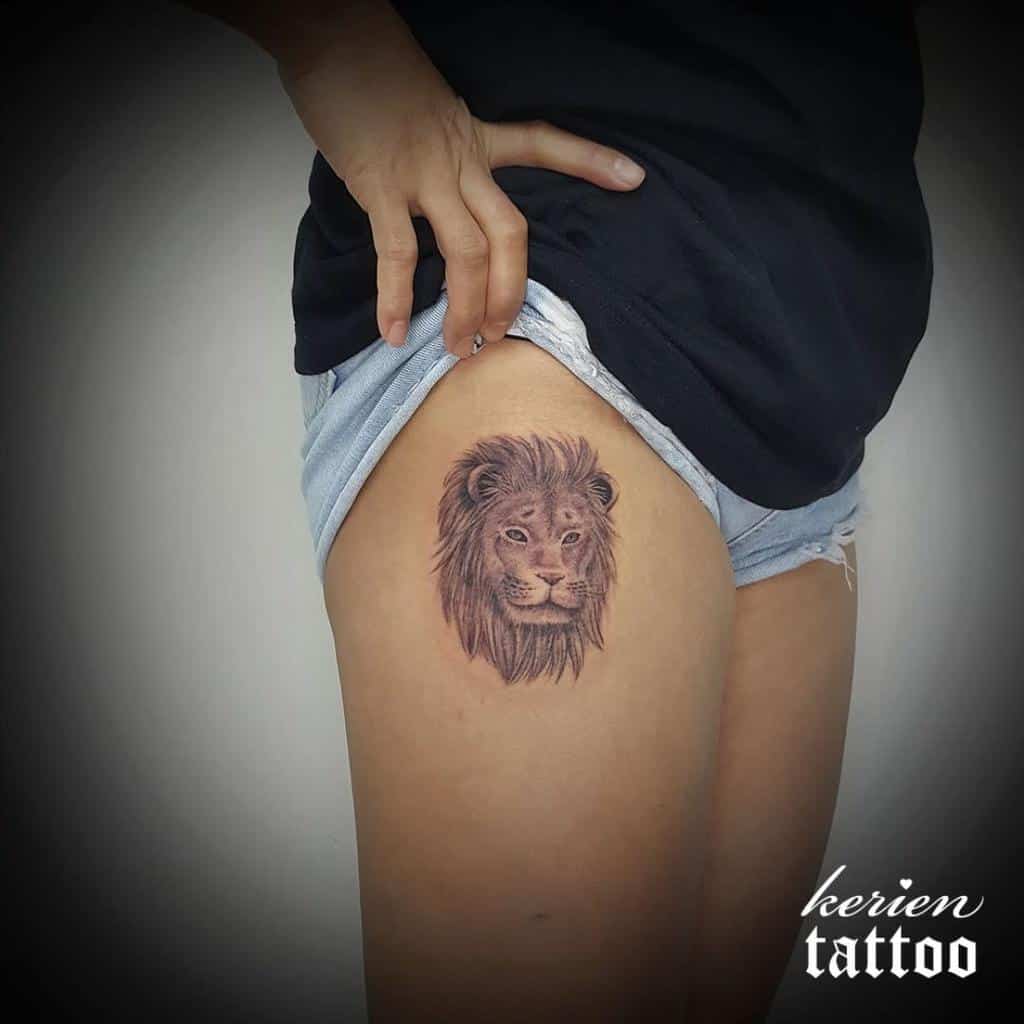 Tatouages de la hanche et de la cuisse du petit lion kerien_tsang