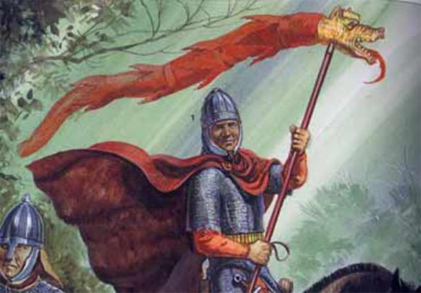 Un sarmatien au service des Romains portant l'étendard du dragon (Illustration de Gerry Embleton)