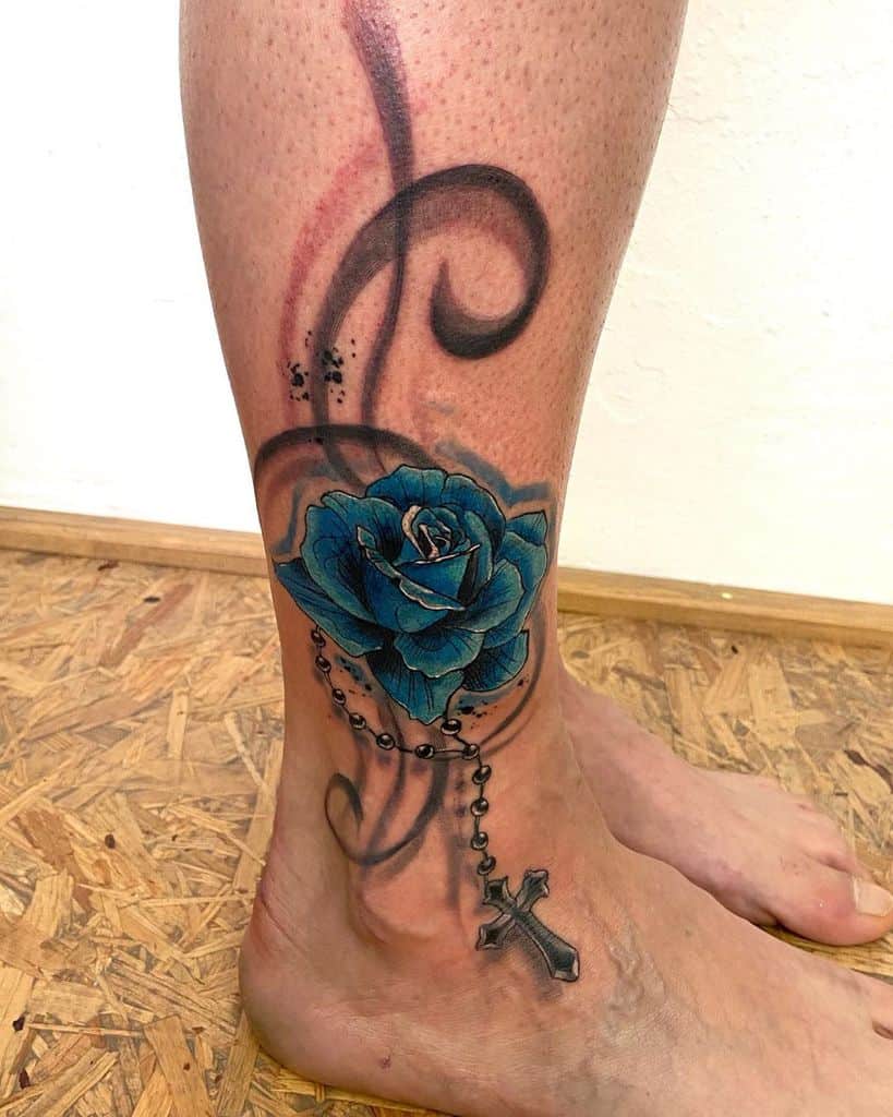 tatouages de cheville rose bleue tatouage