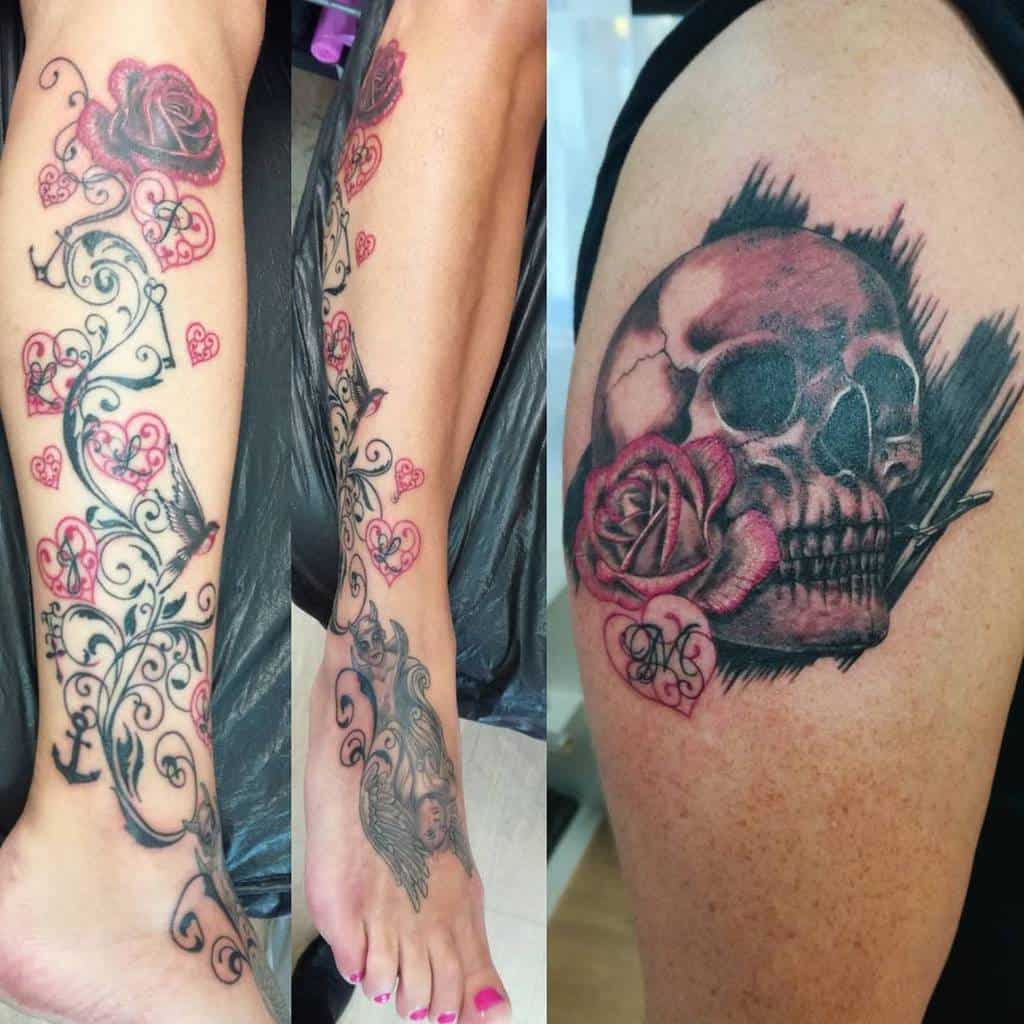 tatouages de vigne rose sur les jambes inkworkstattoo_kuopio