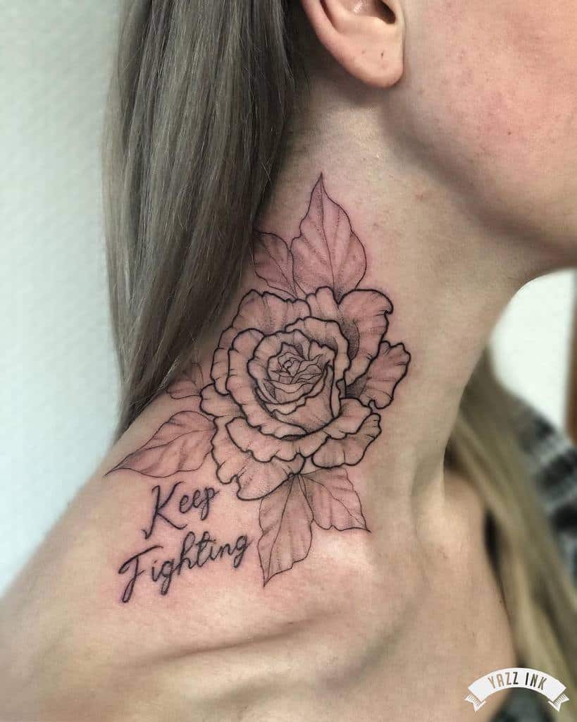 tatouages simples de cou de rose yazzink
