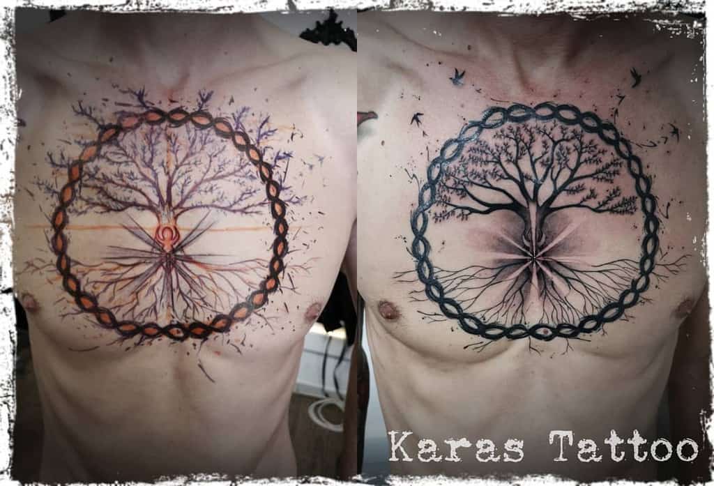 Tatouage de Karas Tatouage de la poitrine comme ci-dessus, donc en dessous