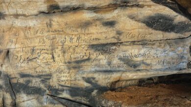 Cherokee inscriptions found in Manitou Cave, Alabama.