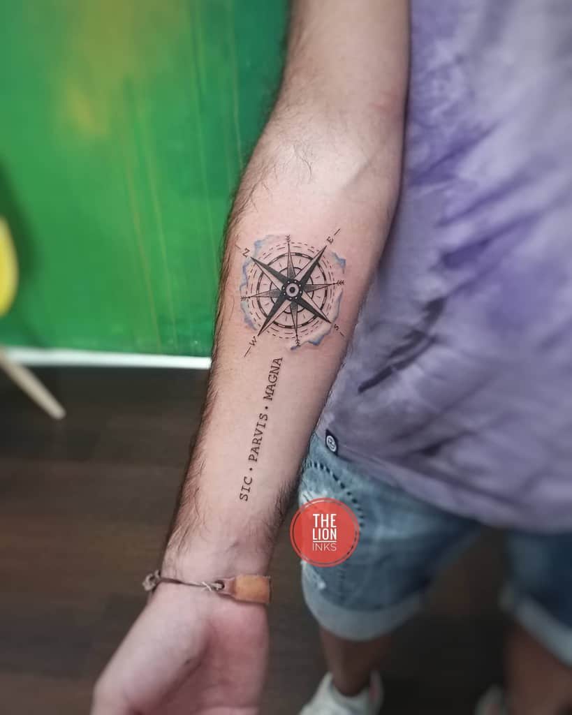 Compass Sic Parvis Magna Tattoos Thelioninks