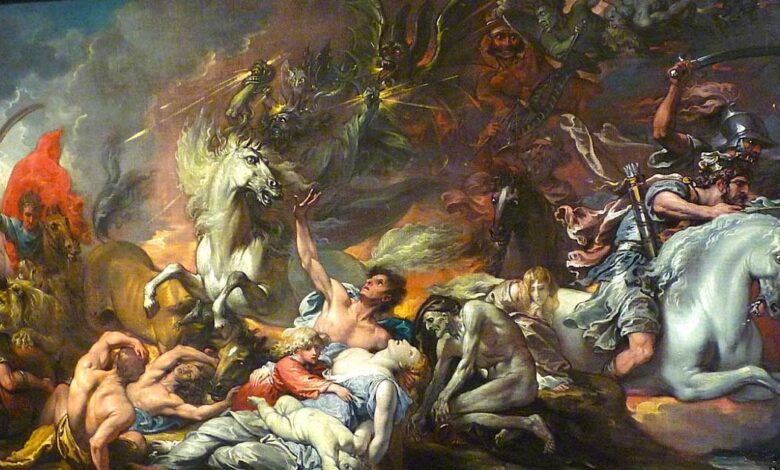 1796 painting "Death on a Pale Horse" artist depiction of the Four Horsemen of the Apocalypse. Source: VortBot / Public Domain.
