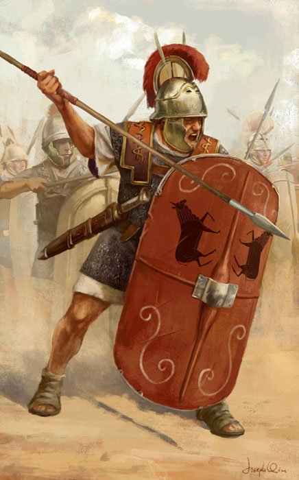 Un légionnaire romain avec un pilum et un scutum. (Triarii/Art déviant)