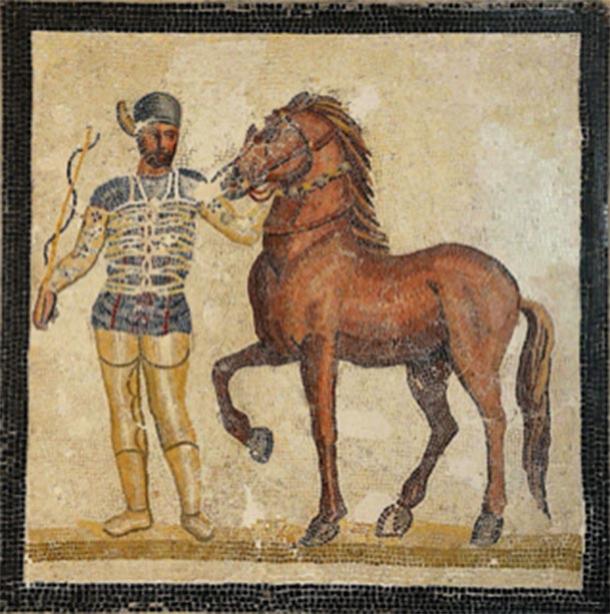 Mosaïque représentant un charioteur et un cheval de la factio Veneta (bleue) du IIIe siècle après J.-C. au Palazzo Massimo all Terme, Rome. (Carole Raddato / CC BY-SA 2.0)