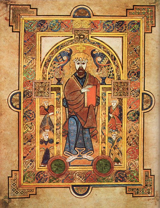 Livre de Kells, Folio 32v, Le Christ intronisé. (Domaine public)