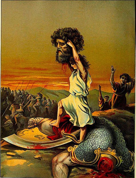 David tenant la tête du géant Goliath. (Fæ / Domaine public)