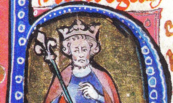 Cnut le Grand illustré dans une initiale d'un manuscrit médiéval. (Domaine public)